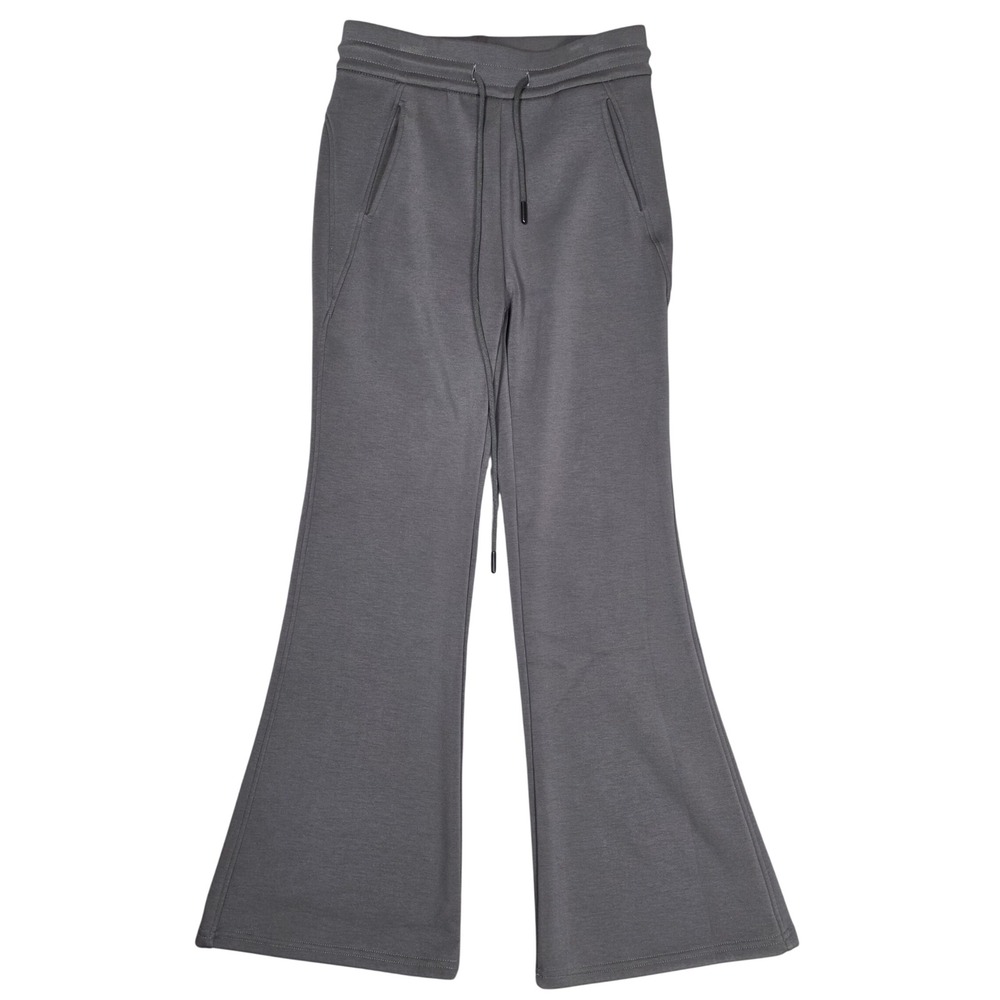 Flare Leg Drawstring Sweatpants Women M Gray Excellent Velvet Lined Minimalist